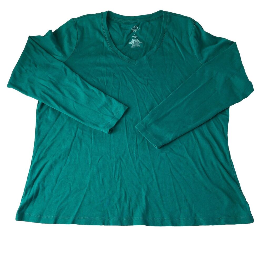 St. John’s Bay Women’s Essential Tee V-Neck Green Size XL